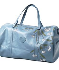 Genuine Leather Daisy Painting Duffel - XL - Baby Blue