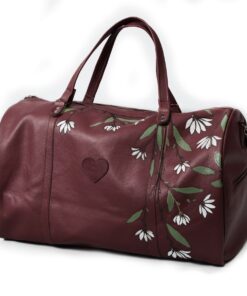 Genuine Leather Daisy Painting Duffel - XL - Cherry