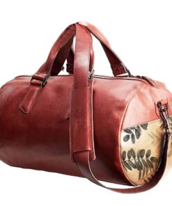 Genuine Leather Duffel Bag - Botanical Fona - Cherry