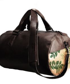Genuine Leather Duffel Bag - Botanical Fona - Midnight