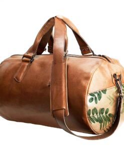 Genuine Leather Duffel Bag - Botanical Fona - pecan
