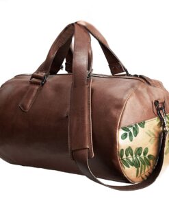 Genuine Leather Duffel Bag - Botanical Fona - Saddle