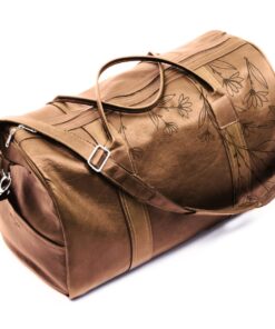 Genuine Leather Duffel bag - Daisy Illustrated - Pecan