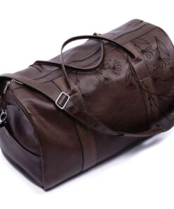 Genuine Leather Duffel bag - Daisy Illustrated - saddle