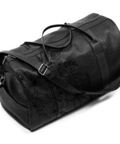 Genuine leather duffel bag - floral illustrated - Midnight