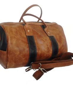 Genuine Leather Duffel Bag - Large Two Tone - Pecan Navy