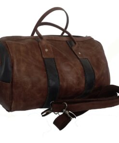 Genuine Leather Duffel Bag - Mini - Two Tone - Chocolate Navy