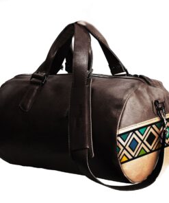 Genuine Leather Duffel Bag - Ndebele Inspired - Midnight