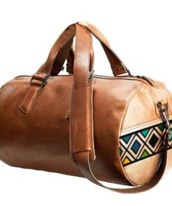 Genuine Leather Duffel Bag - Ndebele Inspired - Pecan