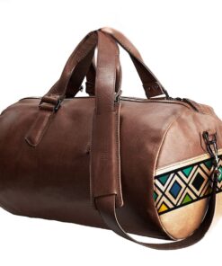 Genuine Leather Duffel Bag - Ndebele Inspired - Saddle