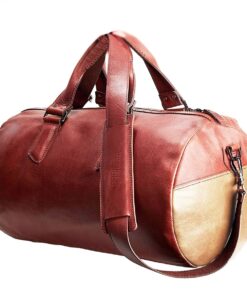 Genuine Leather Duffel Bag - Two Tone - Cherry