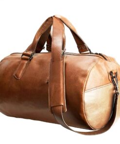 Genuine Leather Duffel Bag - Two Tone - Pecan