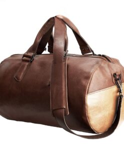 Genuine Leather Duffel Bag - Two Tone - Saddle