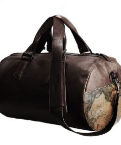 Genuine Leather Duffel Bag - World Map Illustrated - Midnight