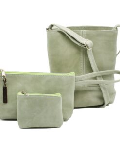 Genuine Leather Handbag, Coin purse and Makeup Bag Combo 3 in 1 - Mint