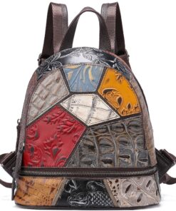 Genuine Leather Karoukee Stylish Patchwork Fashion Backpack Handbag - 86348