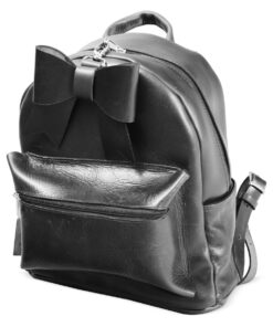 Genuine Leather laptop backpack with bow - Black - 11-14"