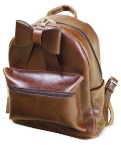 Genuine Leather laptop backpack with bow - Tan - 11-14"