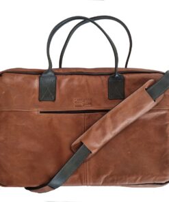 Genuine Leather Laptop Bag 11 - 14 " - Pecan & Blue Grey
