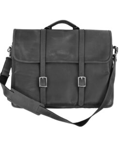 Genuine Leather Laptop Bag - Buckled look - Black 11" - 14" - 13 cm
