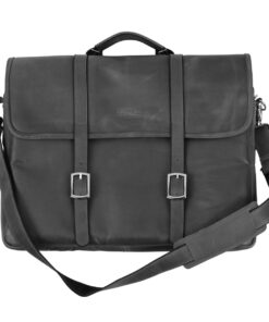 Genuine Leather Laptop Bag - Buckled look - Black 15" - 17" - 17 cm