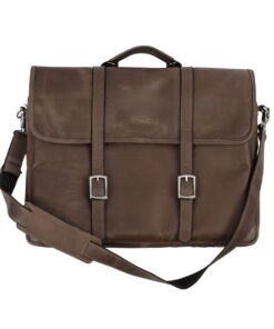 Genuine Leather Laptop Bag - Buckled look - Chocolate 11" - 14" - 13 cm