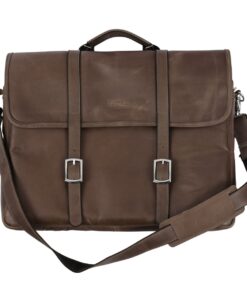 Genuine Leather Laptop Bag - Buckled look - Chocolate 15" - 17" - 17 cm