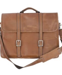 Genuine Leather Laptop Bag - Buckled look - toffee 15" - 17" - 17 cm