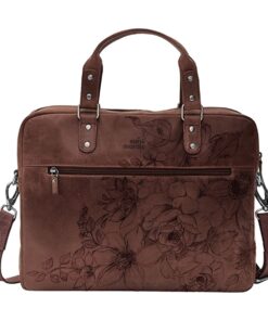 Genuine Leather Laptop Bag - Floral | 11" - 13" - Saddle