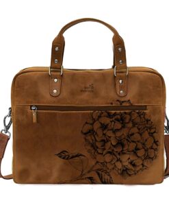 Genuine Leather Laptop Bag - Hydrangea | 14" - 17" - Pecan