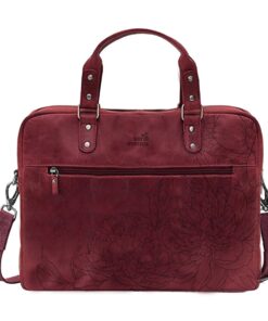Genuine Leather Laptop Bag - Peonies | 11" - 13" - Cherry