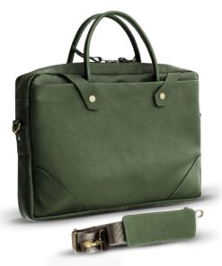 Genuine Leather Laptop Bag - Premium - Olive Green 11-14" - M