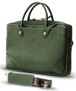 Genuine Leather Laptop Bag - Premium - Olive Green 14-17" - L