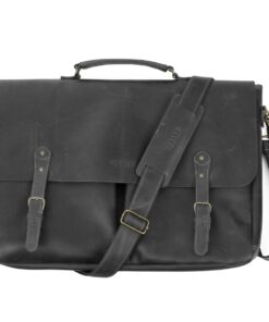 Genuine leather Laptop bag Satchel - Raven Black 14-17.5" - L
