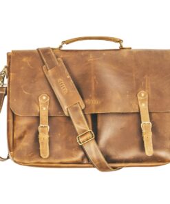 Genuine leather Laptop bag Satchel - Whiskey  11-14" - M