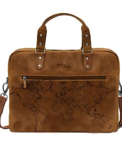 Genuine Leather Laptop Bag - World | 14" - 17" - Pecan