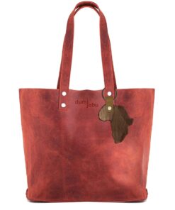 Genuine leather Medium Shopping bag with Africa keyring - Cherry