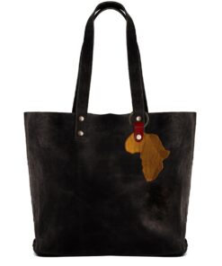 Genuine leather Medium Shopping bag with Africa keyring - Midnight