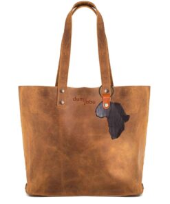 Genuine leather Medium Shopping bag with Africa keyring - Pecan