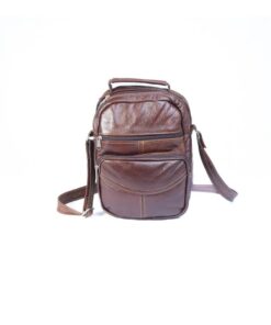 Genuine Leather Men's Messenger Bag - Red Brown