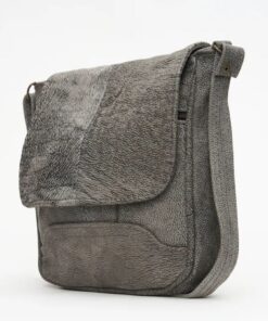 Genuine Leather Messenger Bag - Grey