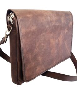 Genuine Leather Messenger Laptop Bag  15 - 17" - Saddle