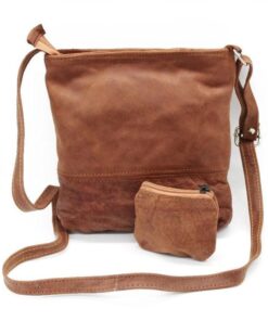 Genuine Leather Miss Ruth Hand Bag and Coin Purse Gift Set - Brown