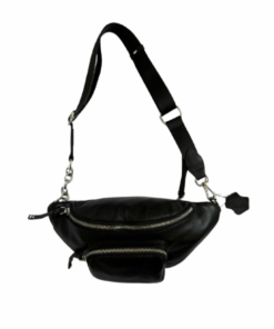 Genuine Leather Moon Bag - Multiple Pockets - Black