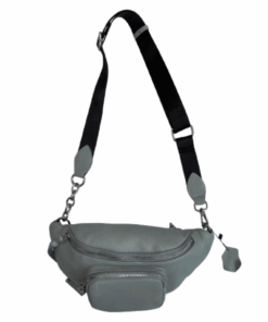 Genuine Leather Moon Bag - Multiple Pockets - Blue, Grey