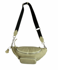 Genuine Leather Moon Bag - Multiple Pockets - Ivory