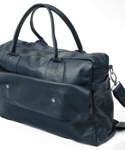 Genuine Leather Overnight Bag - Navy