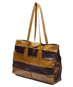 Genuine Leather Patchwork Tote - Large - All the Browns
