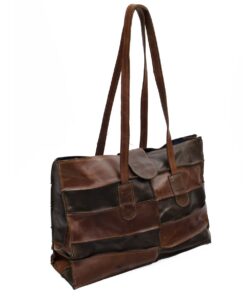 Genuine Leather Patchwork Tote - Large - All the dark browns