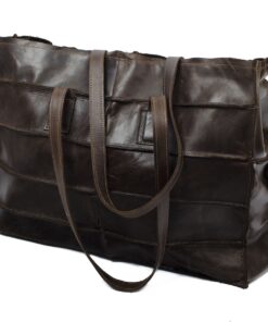 Genuine Leather Patchwork Tote - Large - Darkest Cacao Brown